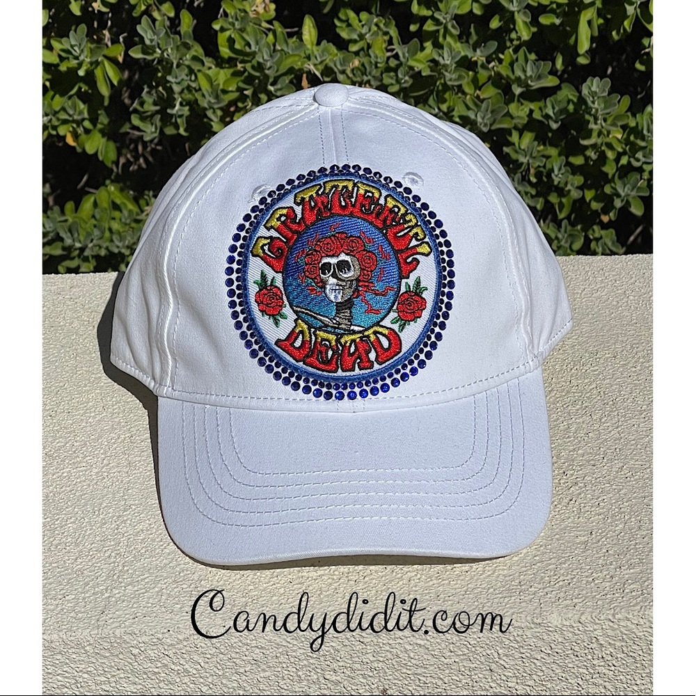 Candy Did It! Handmade One Of A Kind White Grateful Dead Bling Ball Cap